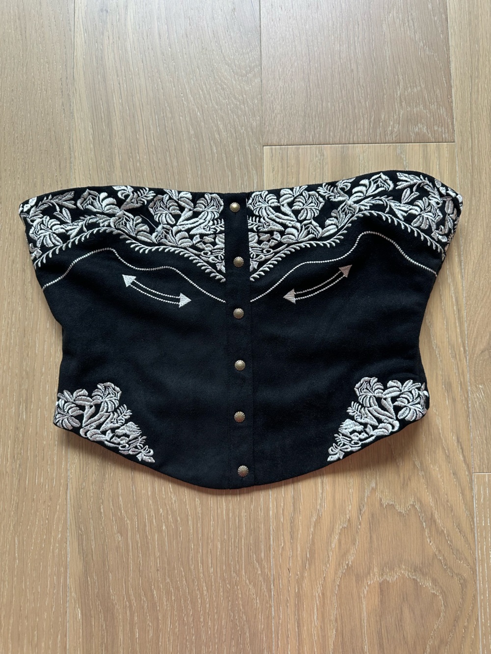 Women’s Embroidered Black Corset Bustier Desert Western Cowgirl Nashville Top - Picture 3 of 11